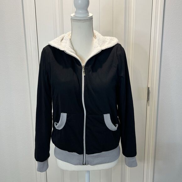 Creazioni Effeci Jacket Hoodie Black White Sherpa Lined Size Medium Winter - Picture 3 of 11